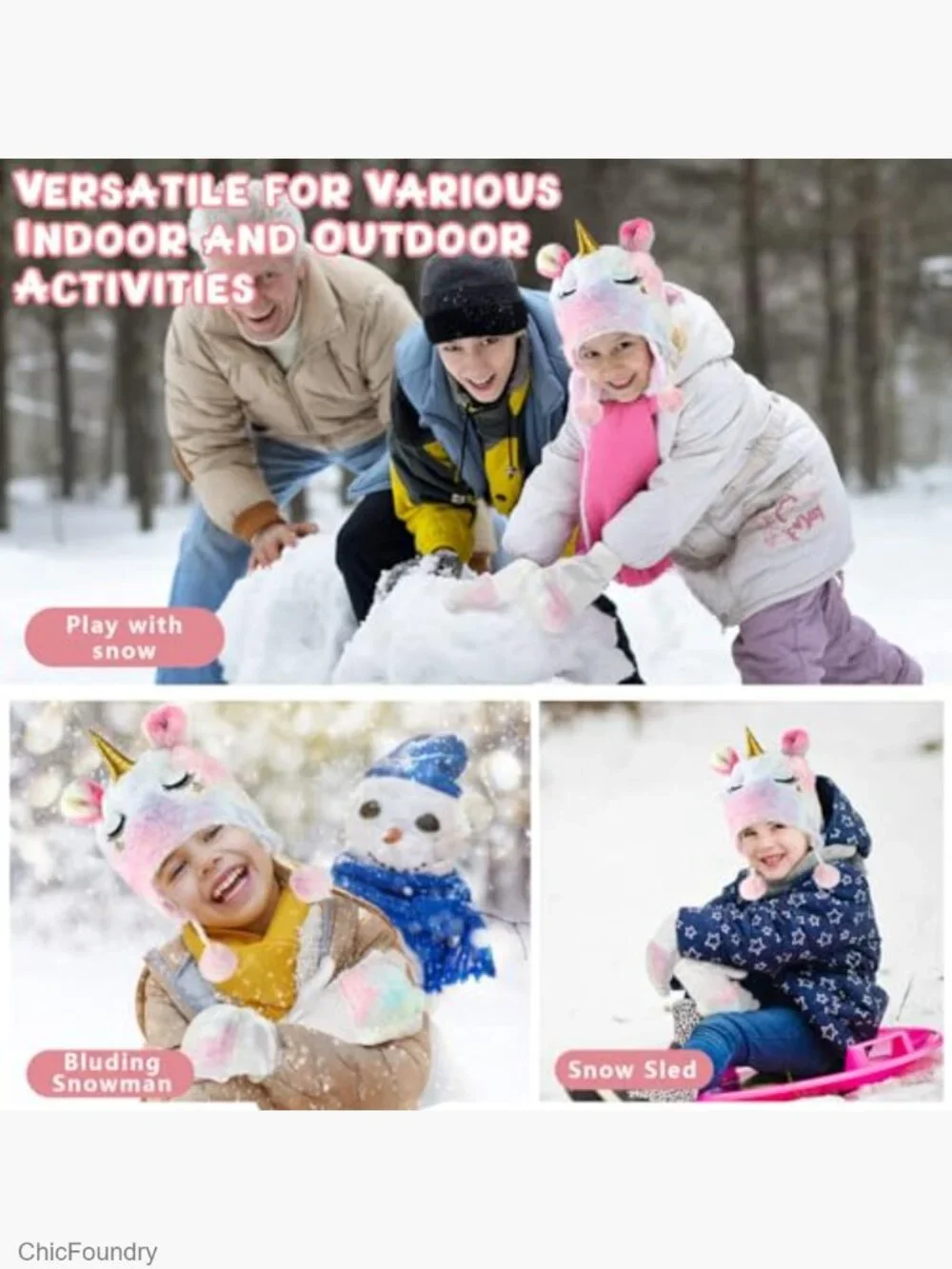 Fleece Unicorn Earflap Hat and Flip Top Mittens Set for Kids